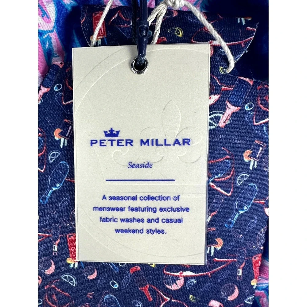 Peter Millar Swim Trunks Shorts Small Blue Pink Seaside Iguana‎ Geometric New